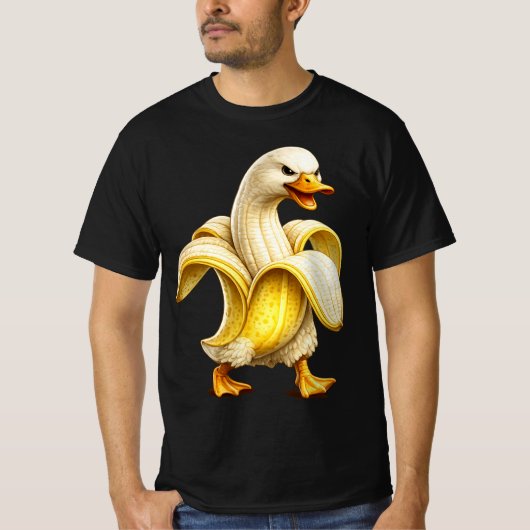 バナナから顔を出すカモ 可笑しい Tシャツ (正面)