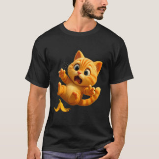 バナナで滑るかわいい猫、愛らしいアニメーションL Tシャツ