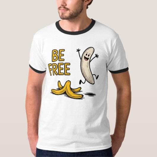 バナナで自由を感じて - 面白い皮剥きフルーツのダジャレ Tシャツ (正面)