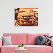 バナナとキャラメルを添えたチョコレートパンケーキ キャンバスプリント (インサイチュ (リビング))