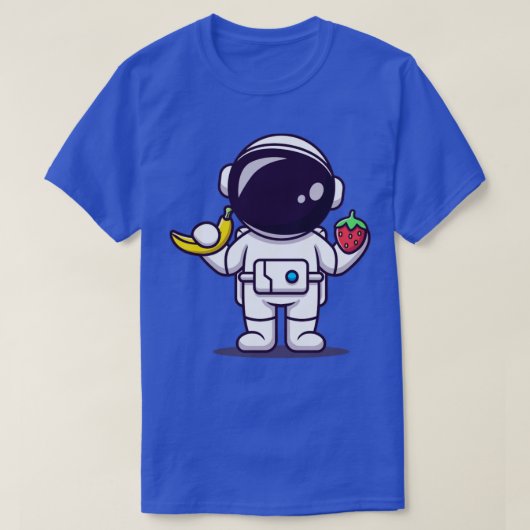 バナナとストロベリーカートを持ったかわいい宇宙飛行士 Tシャツ (デザイン正面)