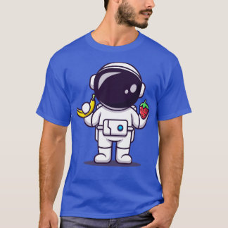 バナナとストロベリーカートを持ったかわいい宇宙飛行士 Tシャツ
