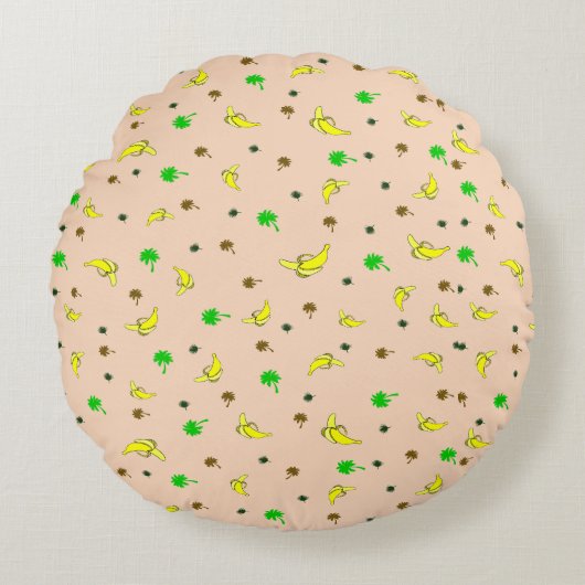 バナナと手のひら模様の丸い枕 ラウンドクッション (正面)