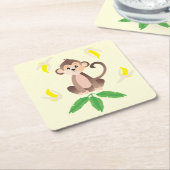 バナナと猿の黄色いジャングル スクエアペーパーコースター (アングル)