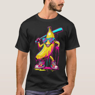 バナナと野球バットのストリートおもしろ野球 Tシャツ