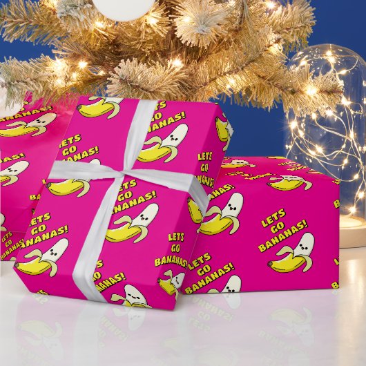 バナナになろうぜ、鮮やかなピンク ラッピングペーパー (クリスマス)