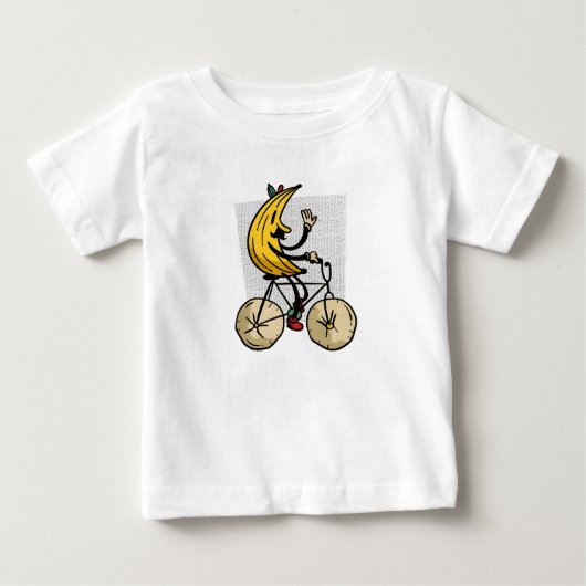 バナナに乗ったバイカーの面白いキャラクターデザイン ベビーTシャツ (正面)