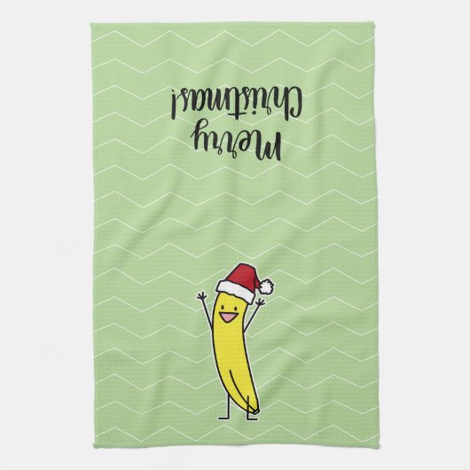 バナナのサンタの帽子の元気づけるクリスマスの休日 キッチンタオル (縦)