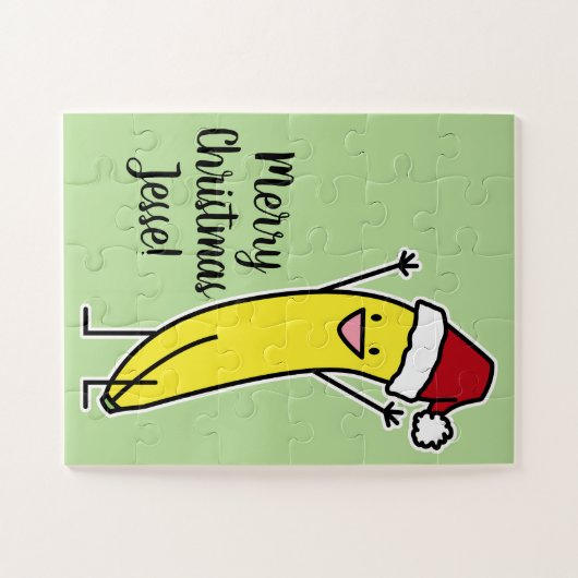 バナナのサンタの帽子の元気づけるクリスマスの休日 ジグソーパズル (横)