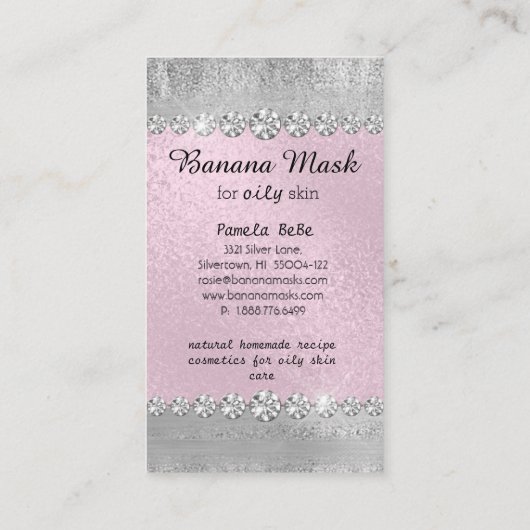 バナナのマスクのSkincareのクリーム色の手製のスパのレシピの油 名刺 (裏面)