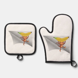 バナナの付いた猿 鍋つかみ&鍋敷きセット