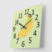 バナナの大絵画きな黒い数字 スクエア壁時計 (傾斜)