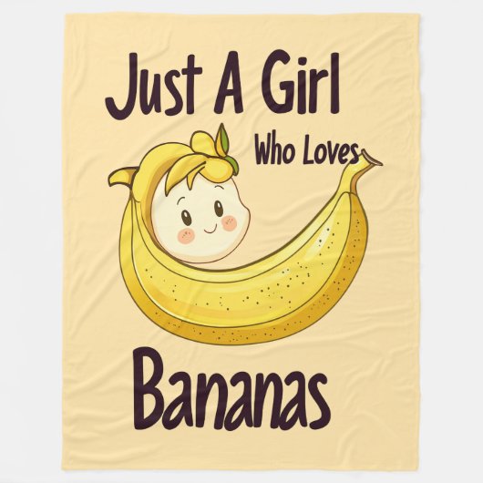 バナナの果物好きが大好きな、かわいい女の子 フリースブランケット (正面)