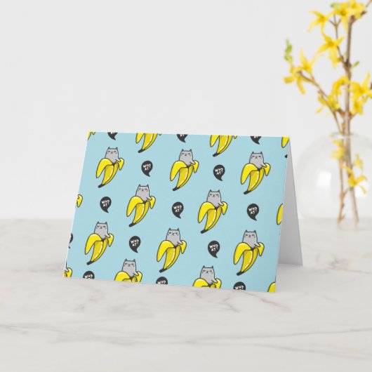 バナナの猫 カード (黄色い花)