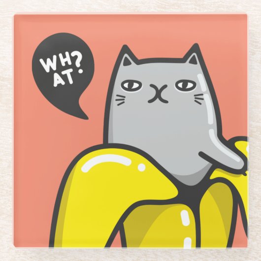 バナナの猫 ガラスコースター (正面)