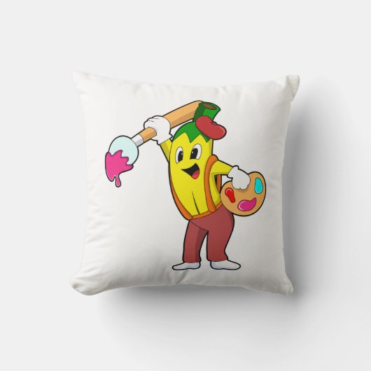 バナナの画家と絵筆 クッション (正面)