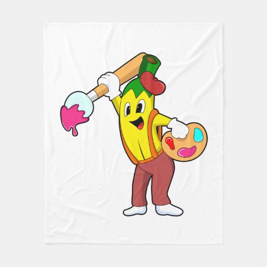バナナの画家と絵筆 フリースブランケット (正面)