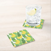 バナナの葉およびフルーツパターン スクエアペーパーコースター (インサイチュ)