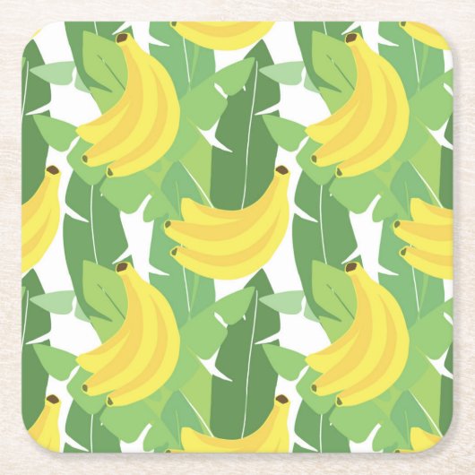 バナナの葉およびフルーツパターン スクエアペーパーコースター (正面)