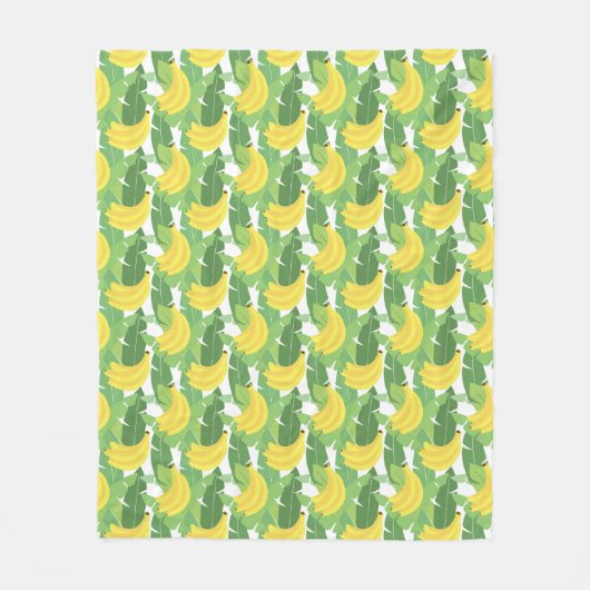 バナナの葉およびフルーツパターン フリースブランケット (正面)