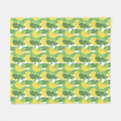 バナナの葉およびフルーツパターン フリースブランケット (正面(横))