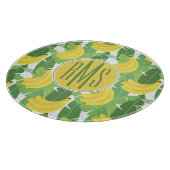 バナナの葉およびフルーツパターン|モノグラム カッティングボード (角)