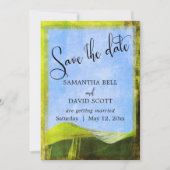 バナナの葉のボヘミアンなリゾートウェディングのSave the Date 招待状 (正面)