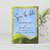 バナナの葉のボヘミアンなリゾートウェディングのSave the Date 招待状 (スタンド正面)