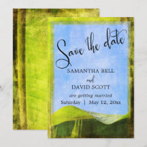 バナナの葉のボヘミアンなリゾートウェディングのSave the Date