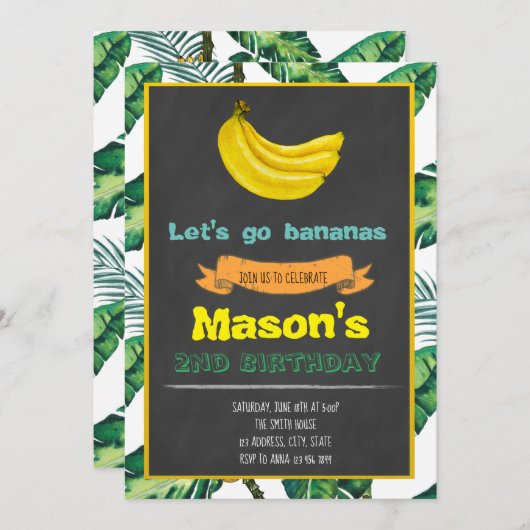 バナナの誕生日のパーティの招待状 招待状 (正面/裏面)