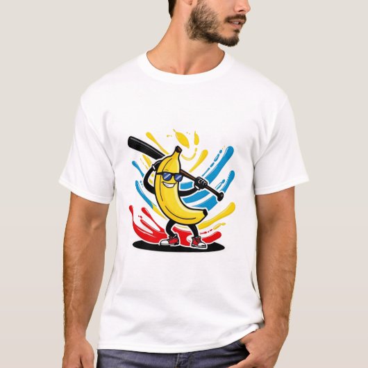 バナナの野球スイング おもしろドリップマスコット Tシャツ (正面)
