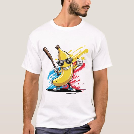 バナナの野球スイング おもしろドリップマスコット Tシャツ (正面)