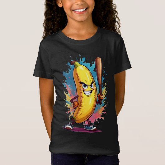 バナナの野球選手の面白いキャラクター – フルーツスポーツ Tシャツ (正面)