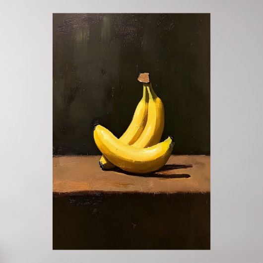 バナナの静物画 ヴィンテージ風油絵 ダーク ポスター (正面)