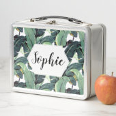 バナナはヤシの木にステンレス製のお弁当箱を去ります メタルランチボックス (インサイチュ)