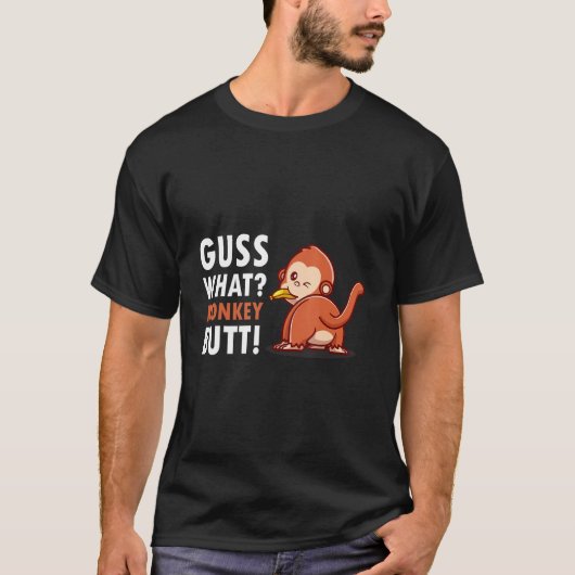 バナナを持ったお猿のヒップブラウン 猜猜看 Tシャツ (正面)