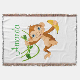 バナナを持つかわいい猿 スローブランケット