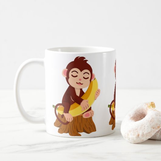 バナナを持つサルのかわいいキャラクター コーヒーマグカップ (ドーナツ)