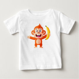 バナナを持つ幸せな小さなサル ベビーTシャツ