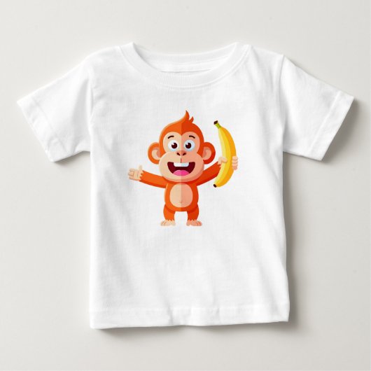 バナナを持つ幸せな小さなサル ベビーTシャツ (正面)