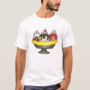 バナナアイスクリームサンデスプリットグルメジャンクフード Tシャツ