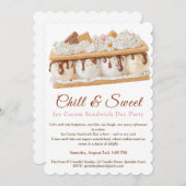 バナナアイスクリームサンドイッチデーの水彩画 招待状 (正面/裏面)