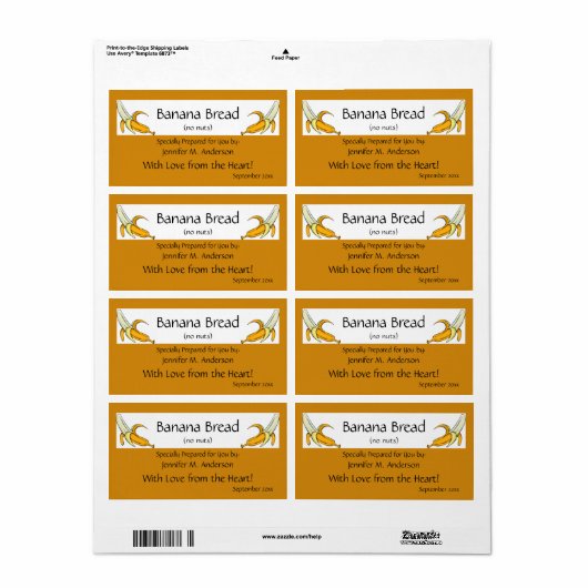 バナナイエローフレームバナナズ自家製フード ラベル (フルシート)