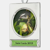 バナナイ食べト鳥の熱帯写真 シルバープレートバナーオーナメント (左)