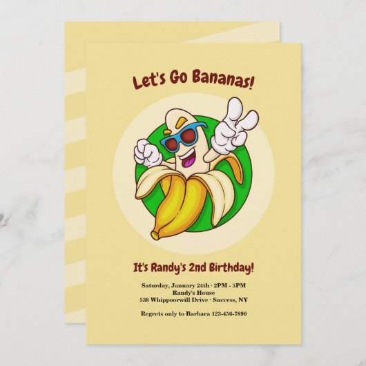 バナナキャラクター誕生パーティーの招待 招待状 (正面/裏面)