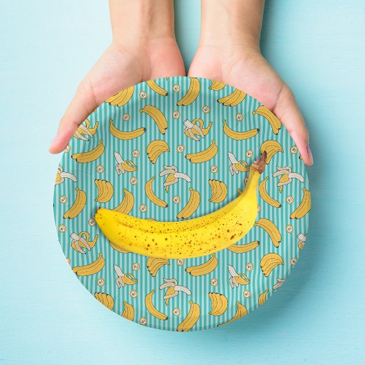 バナナストライプベクトルパターン |ターコイズティール（緑がかった色） ペーパープレート