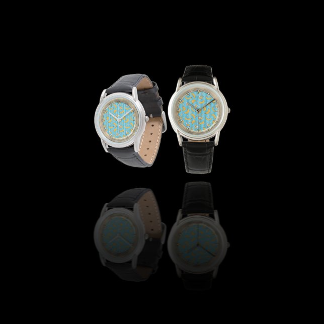 バナナストライプベクトルパターン |ターコイズ青 腕時計 (クリエイターアップロード済み)