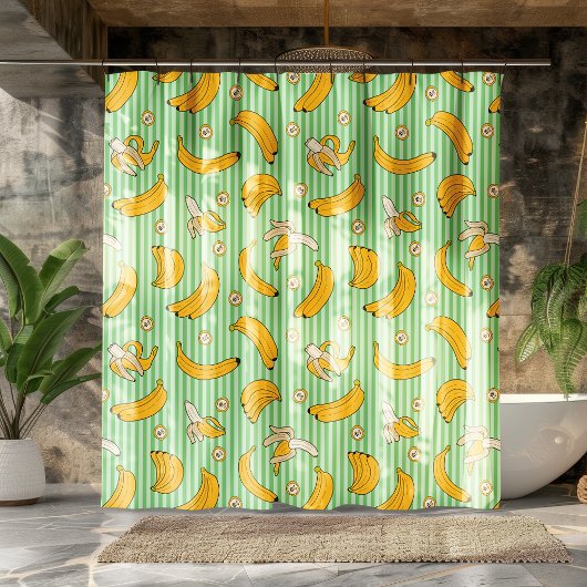 バナナストライプベクトルパターン |ミントグリーン シャワーカーテン