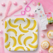 バナナストロピカルフルーツプリントイエロー&ホワイト ペーパープレート (パーティー)