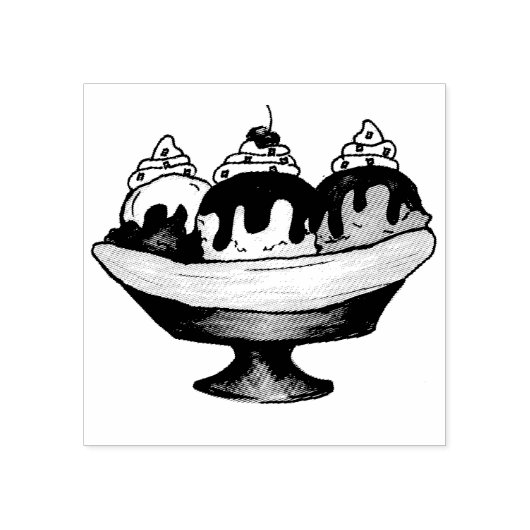 バナナスプリットアイスクリームサンデデザートグルメ ラバースタンプ (インプリント)